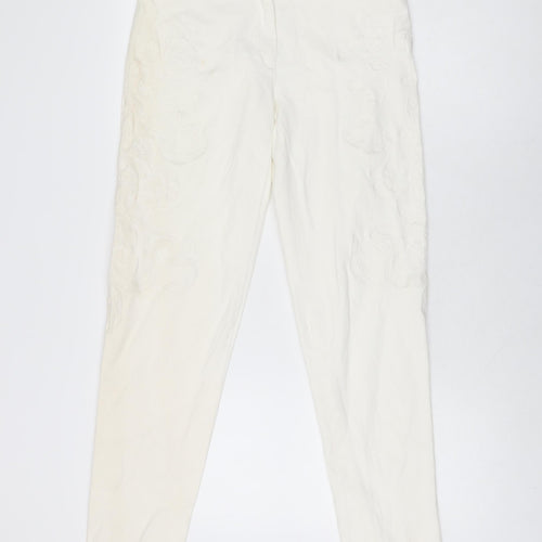 LUISA CERANO Womens Ivory Floral Cotton Skinny Jeans Size 10 L31.5 in Regular Zip