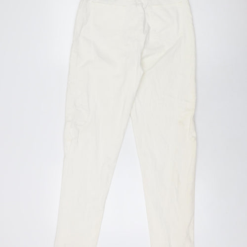 LUISA CERANO Womens Ivory Floral Cotton Skinny Jeans Size 10 L31.5 in Regular Zip