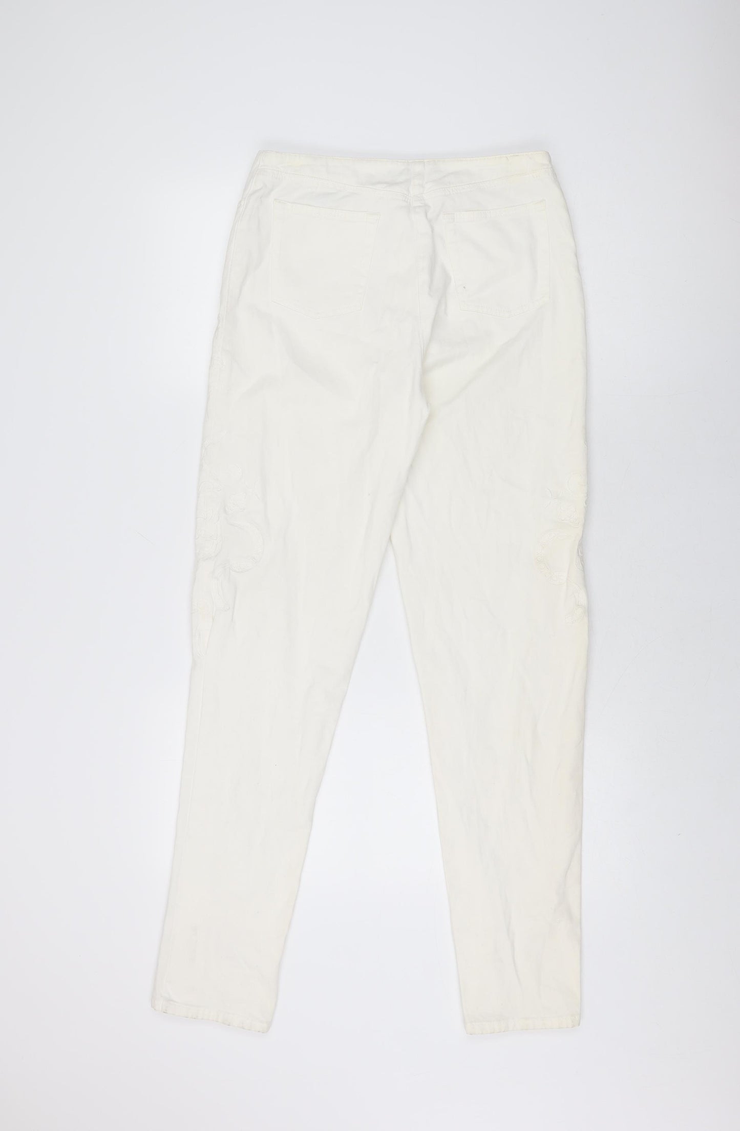 LUISA CERANO Womens Ivory Floral Cotton Skinny Jeans Size 10 L31.5 in Regular Zip
