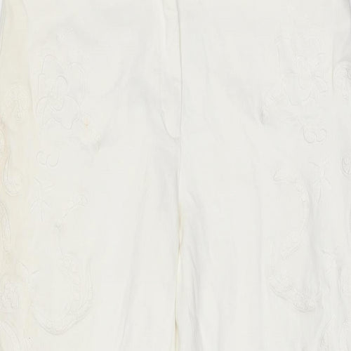 LUISA CERANO Womens Ivory Floral Cotton Skinny Jeans Size 10 L31.5 in Regular Zip
