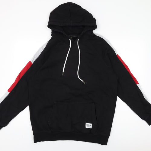 ASSDY Mens Black Cotton Pullover Hoodie Size L