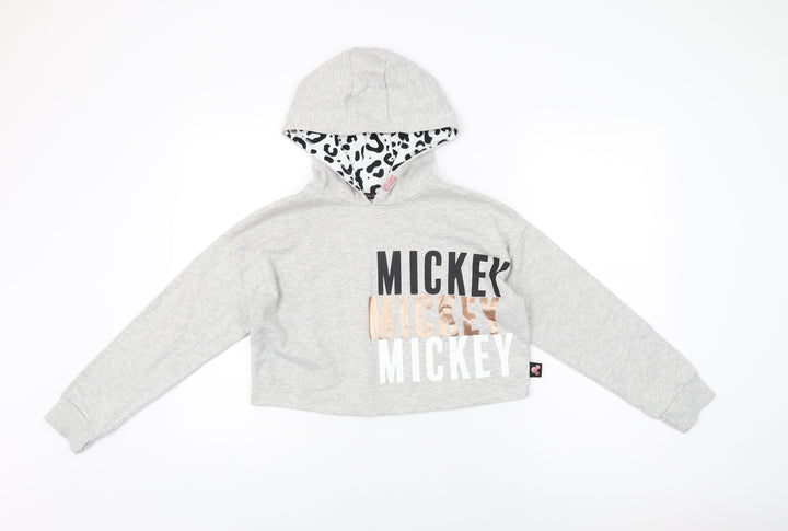 Disney Girls Grey Cotton Pullover Hoodie Size 9-10 Years Pullover - Mickey Mouse