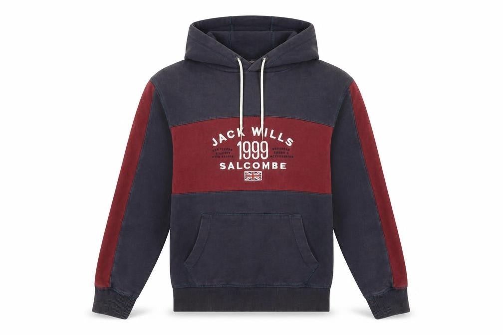 Front view of Jack Wills men’s black cotton pullover hoodie, size S