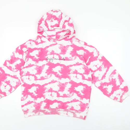 Minoti Girls Pink Geometric Cotton Pullover Hoodie Size 11-12 Years Pullover