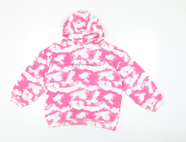 Minoti Girls Pink Geometric Cotton Pullover Hoodie Size 11-12 Years Pullover