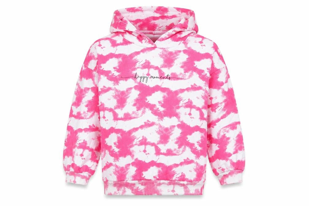 Front view of Minoti girls’ pink geometric cotton pullover hoodie, size 11-12, years pullover