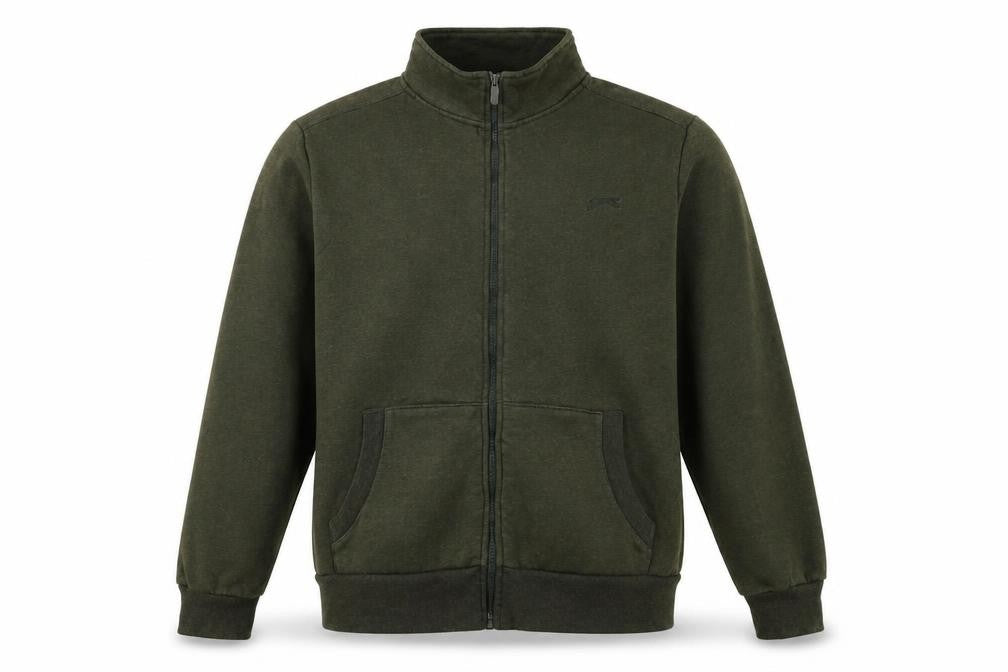 Front view of Slazenger men’s green cotton full zip sweatshirt, size 2XL