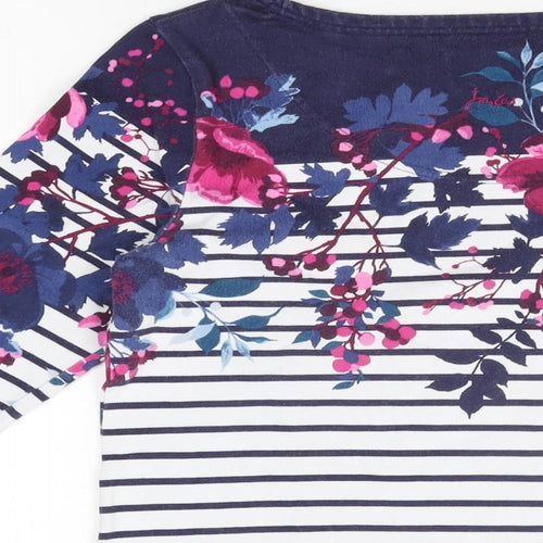 Joules Womens White Striped Cotton Basic T-Shirt Size 10 Boat Neck