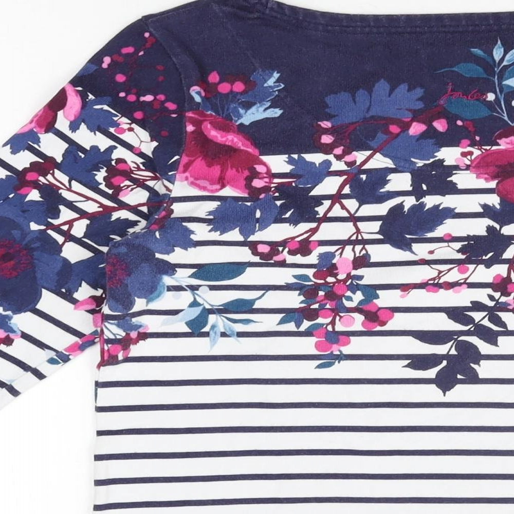 Joules Womens White Striped Cotton Basic T-Shirt Size 10 Boat Neck