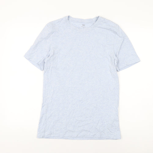 Marks and Spencer Mens Blue Cotton T-Shirt Size S Round Neck