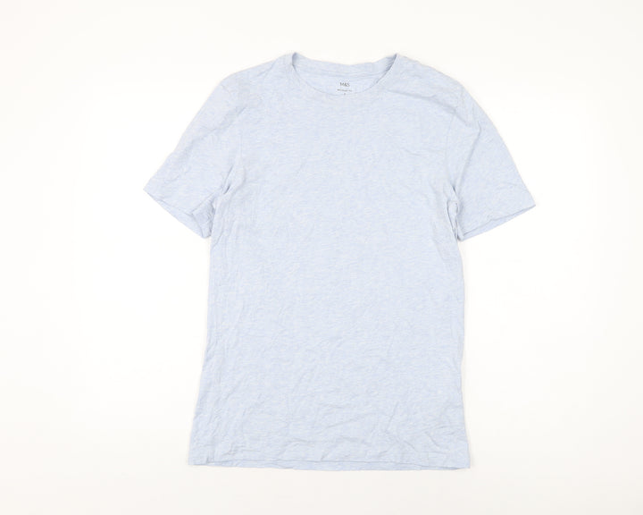 Marks and Spencer Mens Blue Cotton T-Shirt Size S Round Neck