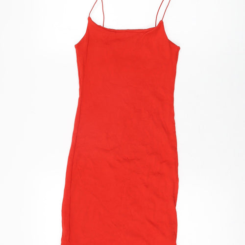 Zara Womens Red Cotton Bodycon Size M Scoop Neck Pullover