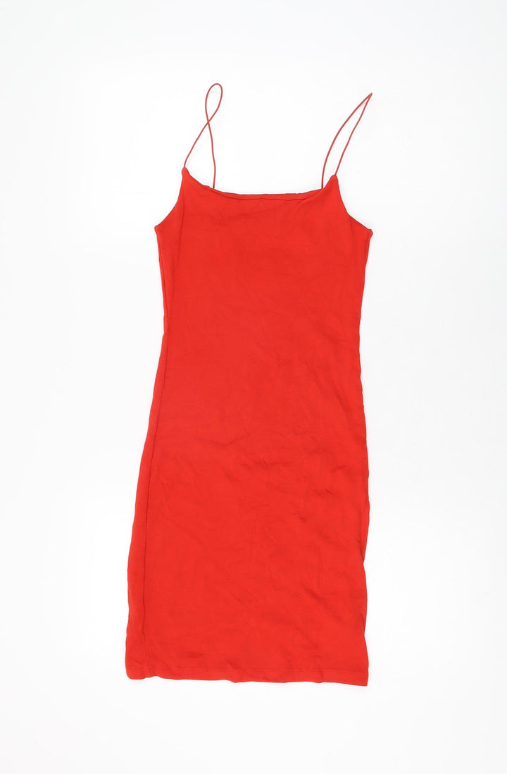 Zara Womens Red Cotton Bodycon Size M Scoop Neck Pullover