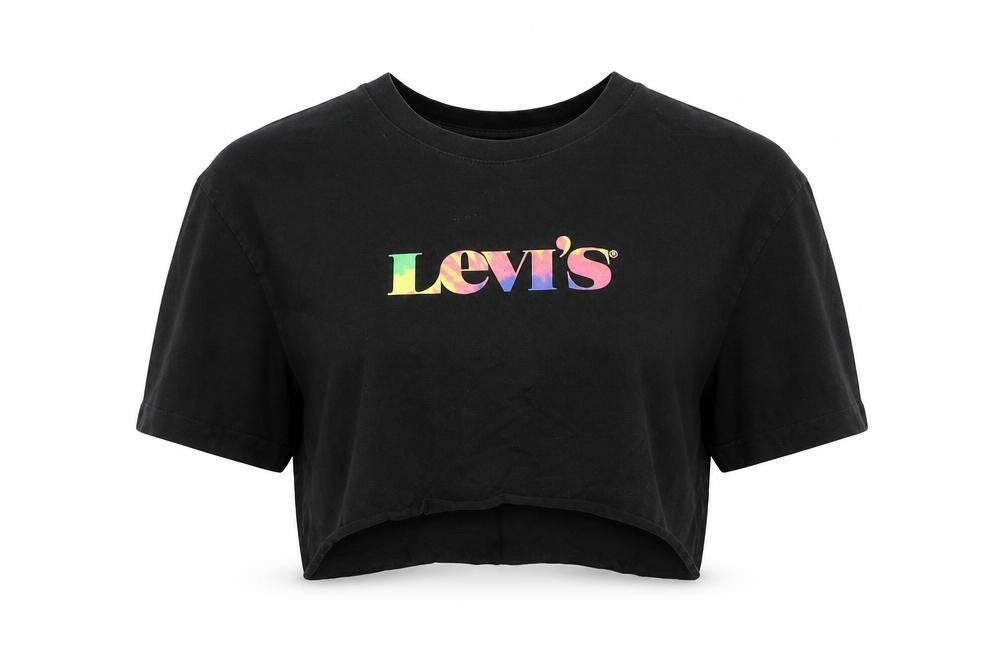 Levi's Womens Black Cotton Cropped T-Shirt Size S Round Neck