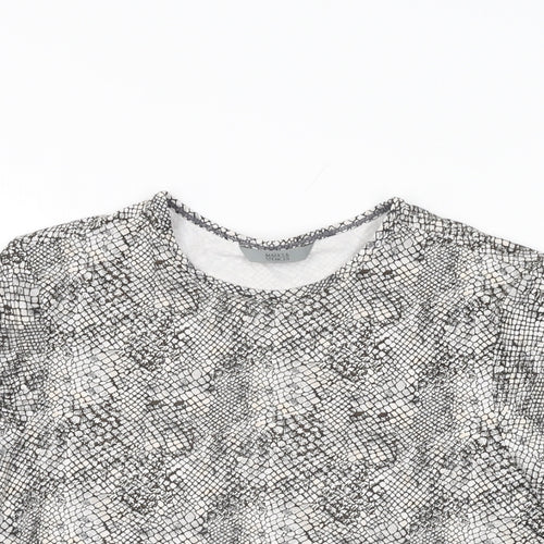 Marks and Spencer Womens Grey Animal Print Viscose Basic T-Shirt Size 14 Round Neck
