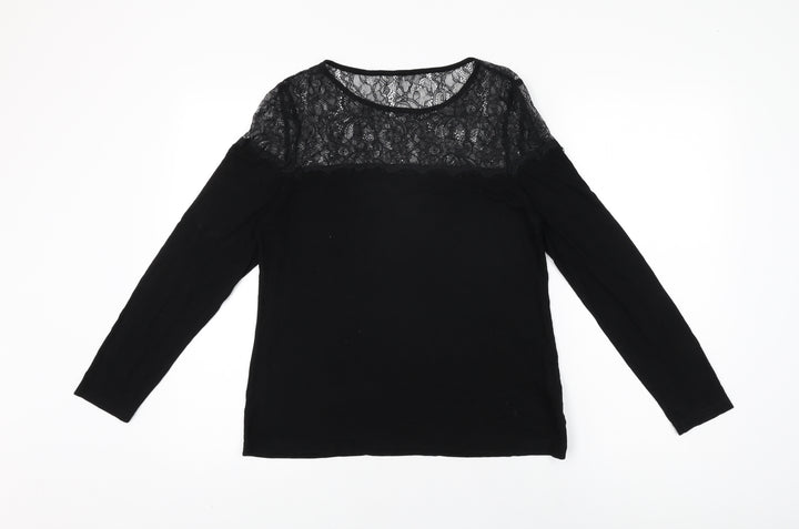 Lipsy Womens Black Viscose Basic T-Shirt Size 14 Round Neck