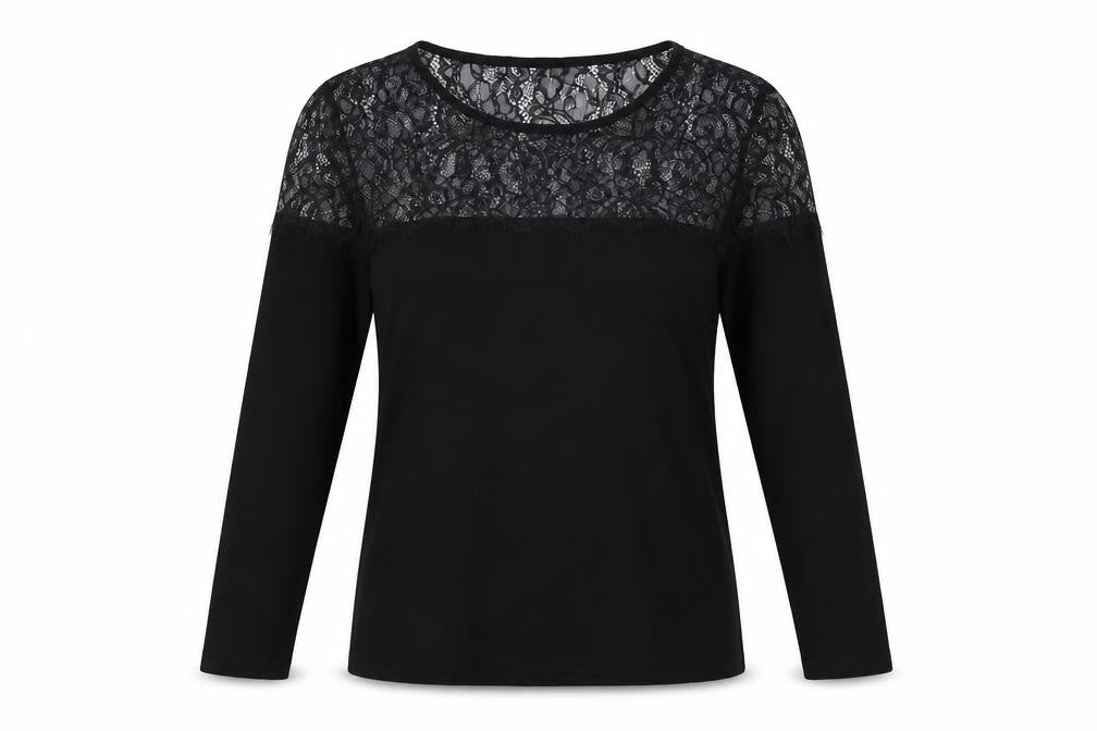 Front view of Lipsy women’s black viscose basic t-shirt, size UK 14, round neck