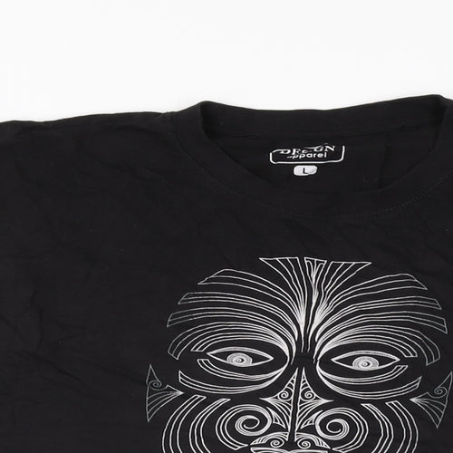 Design Apparel Womens Black Cotton Basic T-Shirt Size L Round Neck