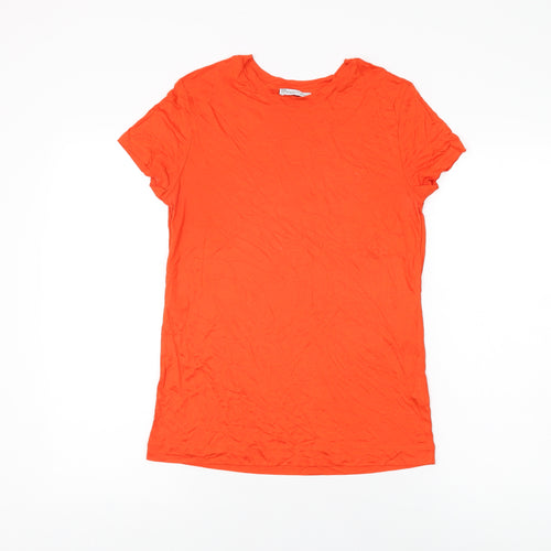 Zara Womens Red Viscose Basic T-Shirt Size L Round Neck