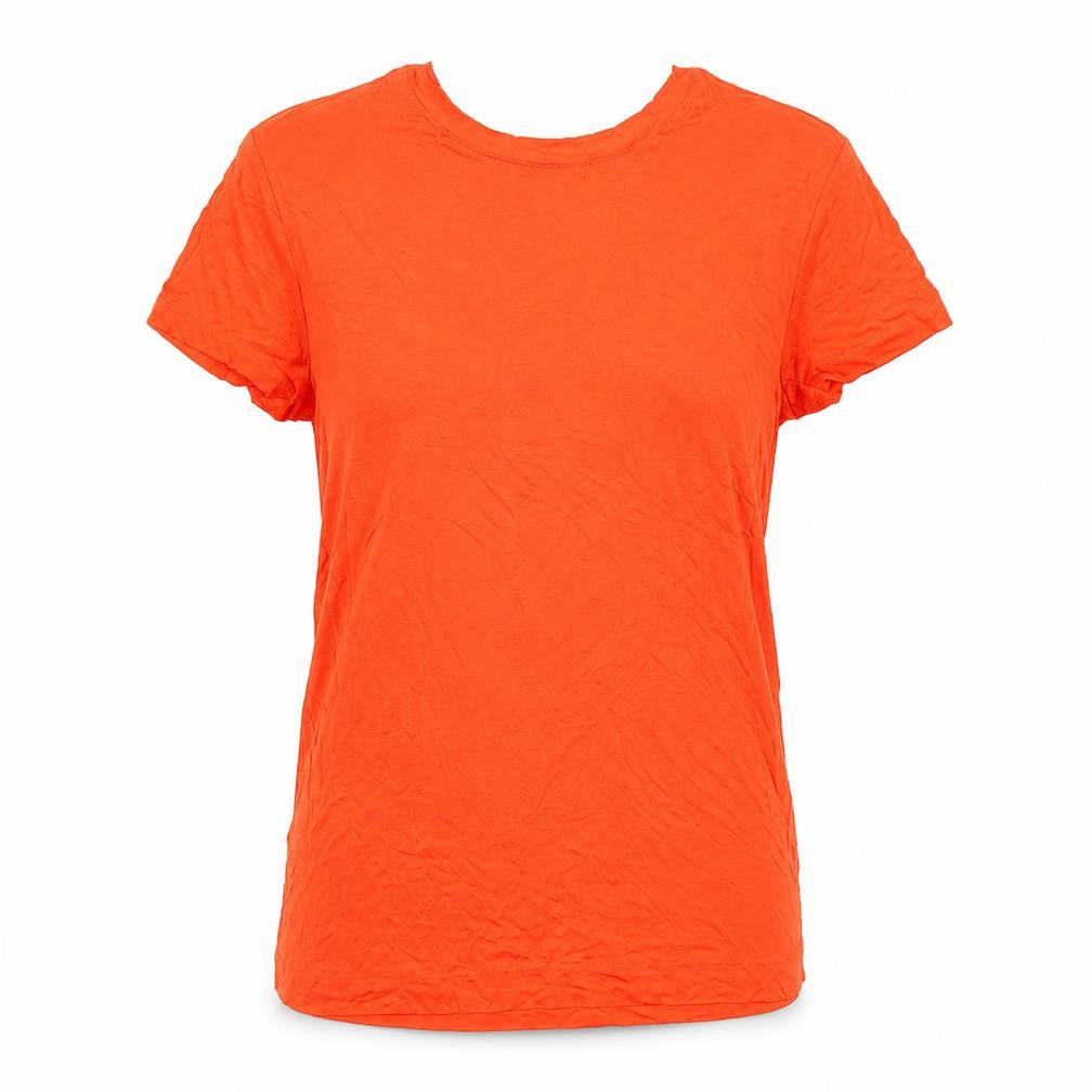 Front view of Zara women’s red viscose basic t-shirt, size L, round neck