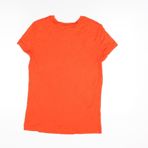 Zara Womens Red Viscose Basic T-Shirt Size L Round Neck