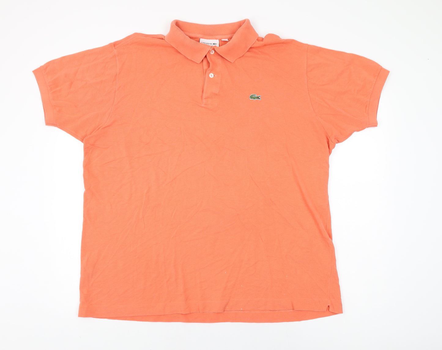 Lacoste Mens Orange Cotton Polo Size 3XL Collared Button