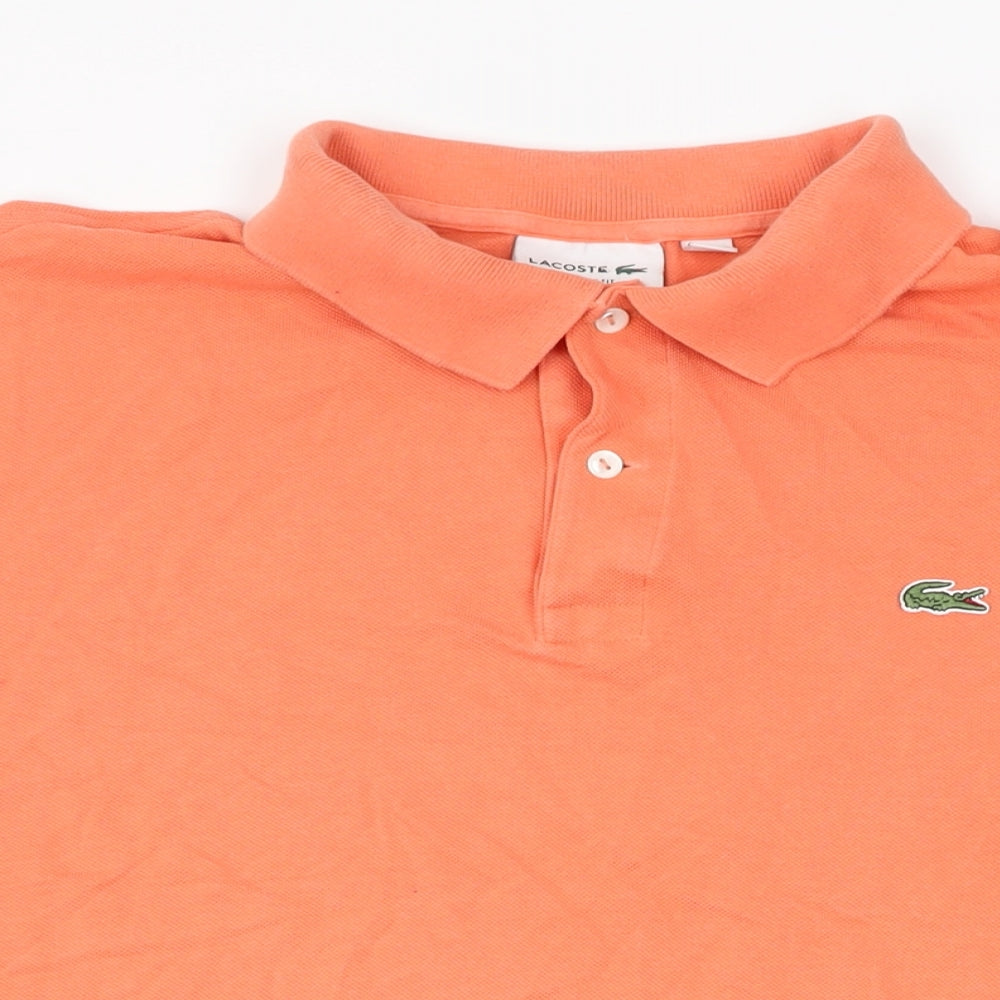 Lacoste Mens Orange Cotton Polo Size 3XL Collared Button