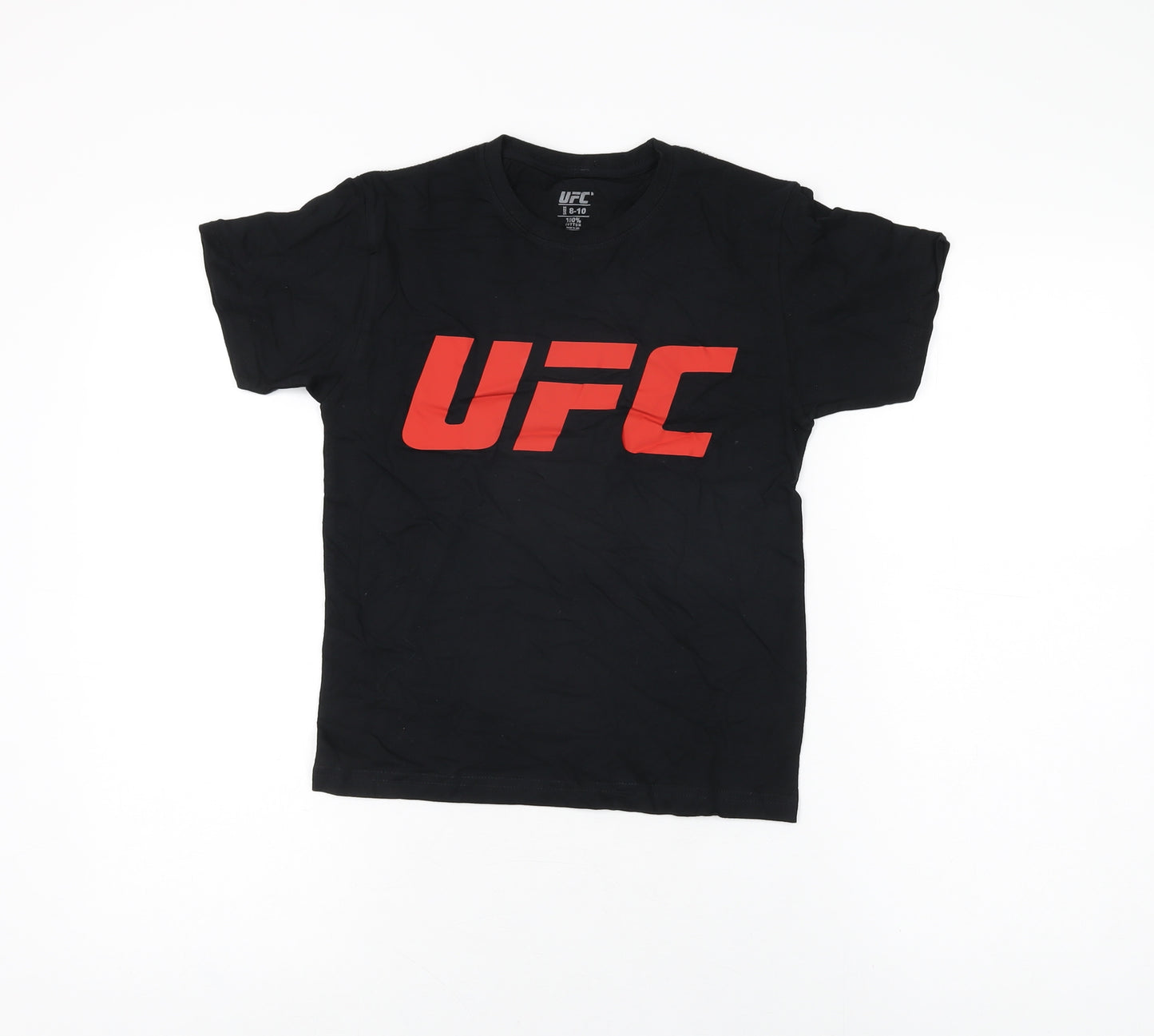 UFC Boys Black Cotton Basic T-Shirt Size 8-9 Years Round Neck Pullover