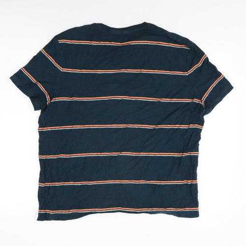 Marks and Spencer Womens Green Striped Cotton Basic T-Shirt Size XL Round Neck