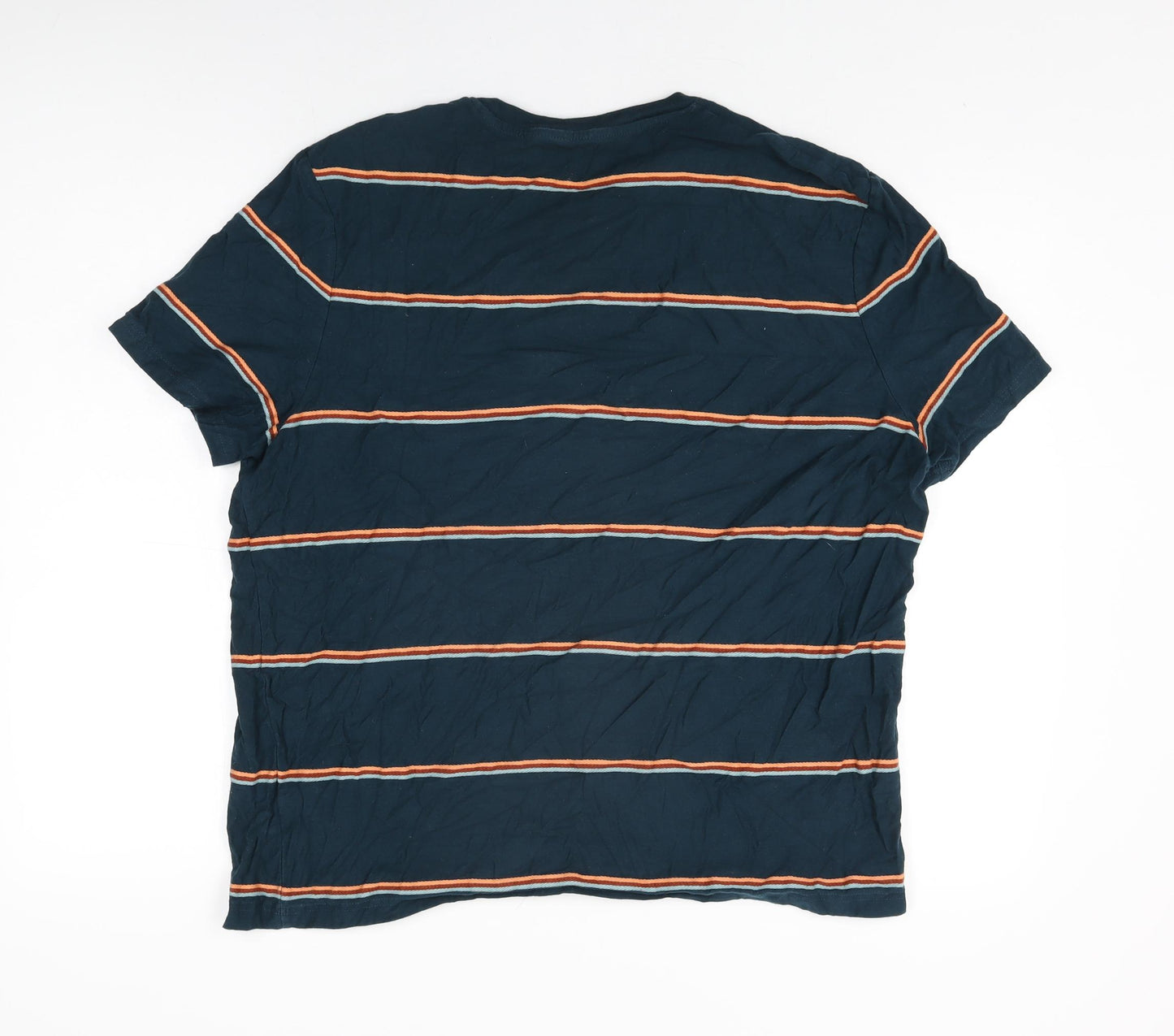 Marks and Spencer Womens Green Striped Cotton Basic T-Shirt Size XL Round Neck