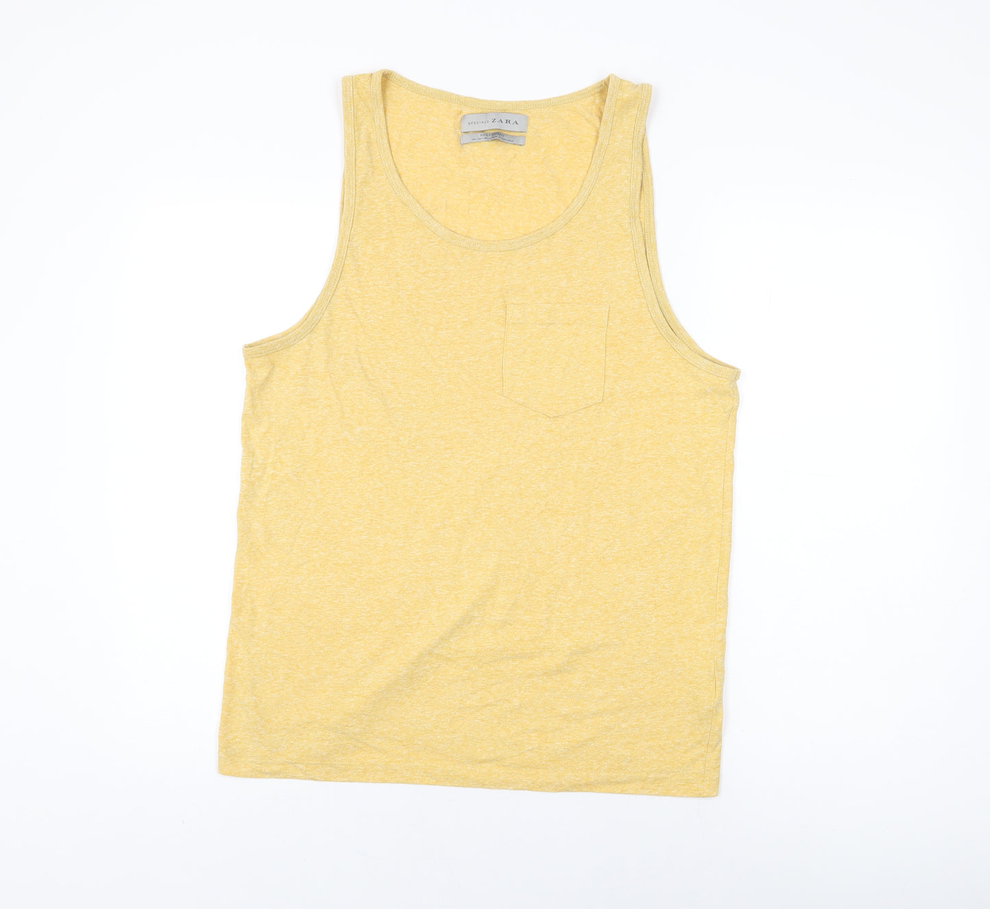 Zara Womens Yellow Cotton Basic Tank Size L Scoop Neck