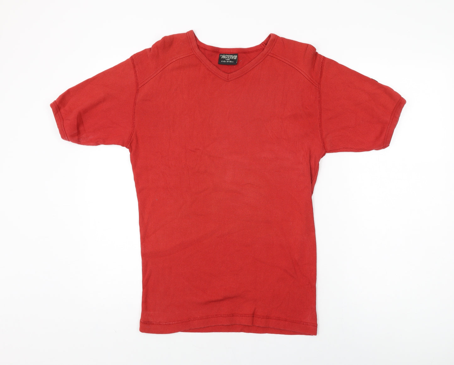 CS Active Womens Red Cotton Basic T-Shirt Size L V-Neck