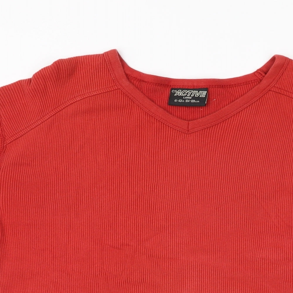CS Active Womens Red Cotton Basic T-Shirt Size L V-Neck