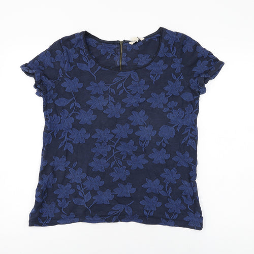 Fat Face Womens Blue Floral Cotton Basic T-Shirt Size 14 Round Neck