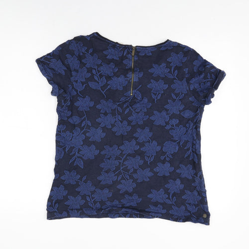 Fat Face Womens Blue Floral Cotton Basic T-Shirt Size 14 Round Neck