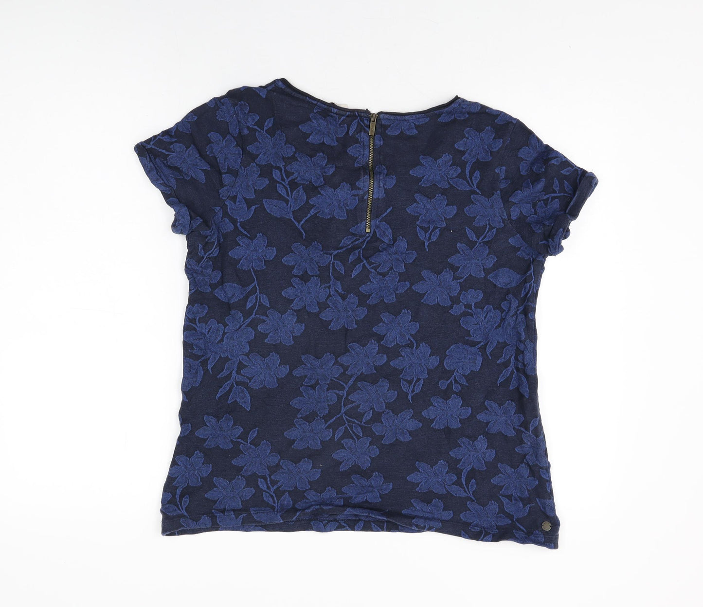 Fat Face Womens Blue Floral Cotton Basic T-Shirt Size 14 Round Neck