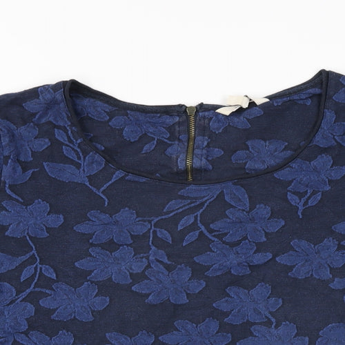 Fat Face Womens Blue Floral Cotton Basic T-Shirt Size 14 Round Neck
