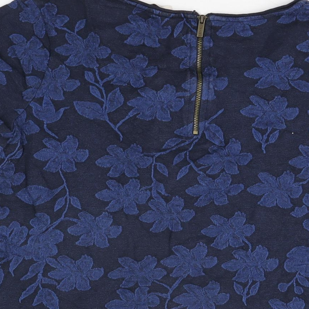 Fat Face Womens Blue Floral Cotton Basic T-Shirt Size 14 Round Neck