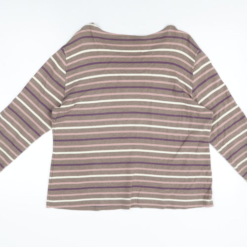 Armor Lux Womens Brown Striped Cotton Basic T-Shirt Size XL Round Neck