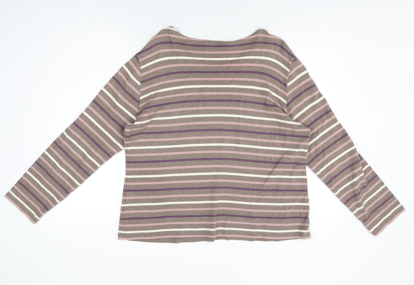 Armor Lux Womens Brown Striped Cotton Basic T-Shirt Size XL Round Neck