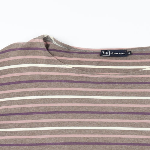 Armor Lux Womens Brown Striped Cotton Basic T-Shirt Size XL Round Neck