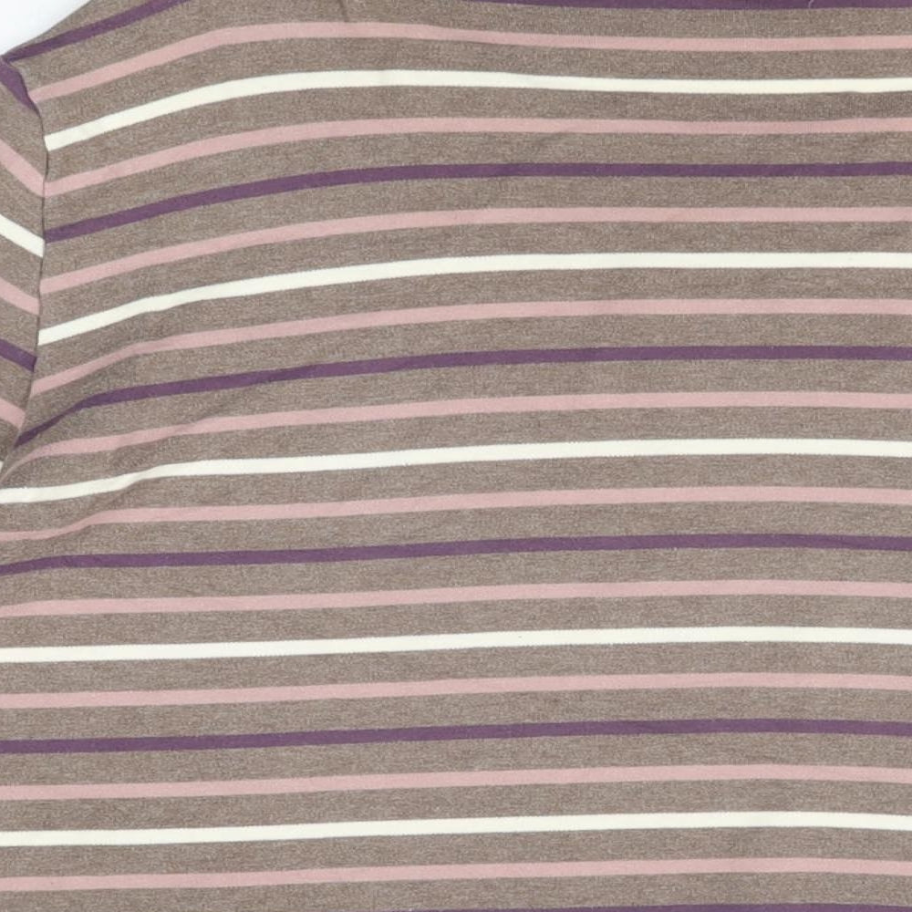 Armor Lux Womens Brown Striped Cotton Basic T-Shirt Size XL Round Neck