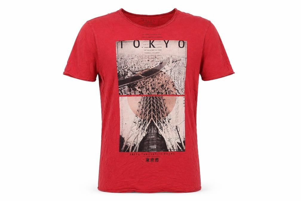 Front view of SALSA men’s red cotton t-shirt, size L, round neck