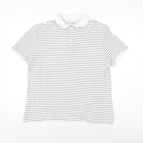 Marks and Spencer Womens White Striped Cotton Basic T-Shirt Size L Collared