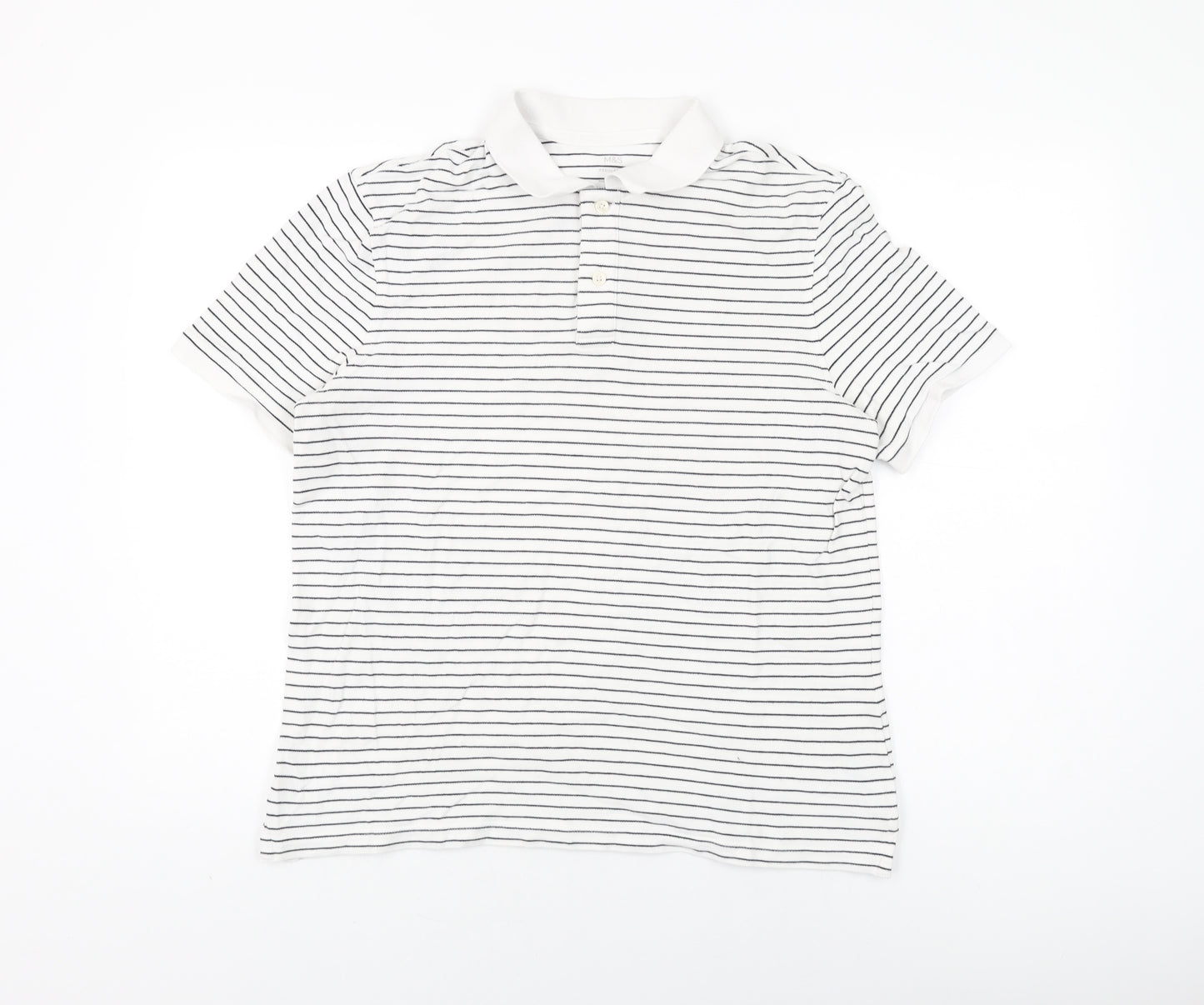 Marks and Spencer Womens White Striped Cotton Basic T-Shirt Size L Collared