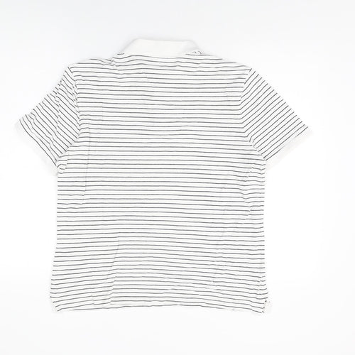 Marks and Spencer Womens White Striped Cotton Basic T-Shirt Size L Collared