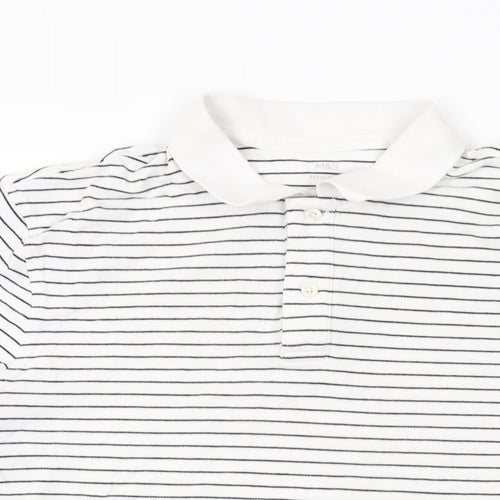 Marks and Spencer Womens White Striped Cotton Basic T-Shirt Size L Collared