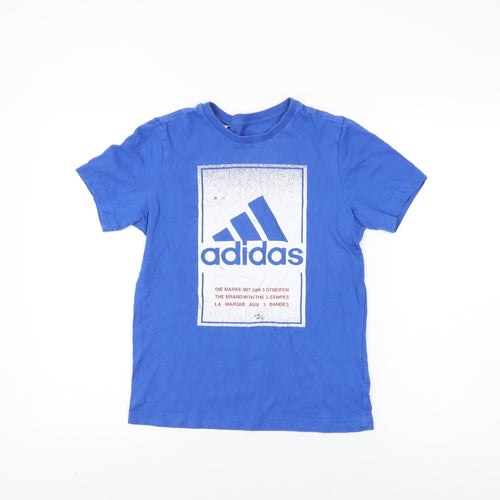 adidas Boys Blue Cotton Basic T-Shirt Size 11-12 Years Round Neck Pullover