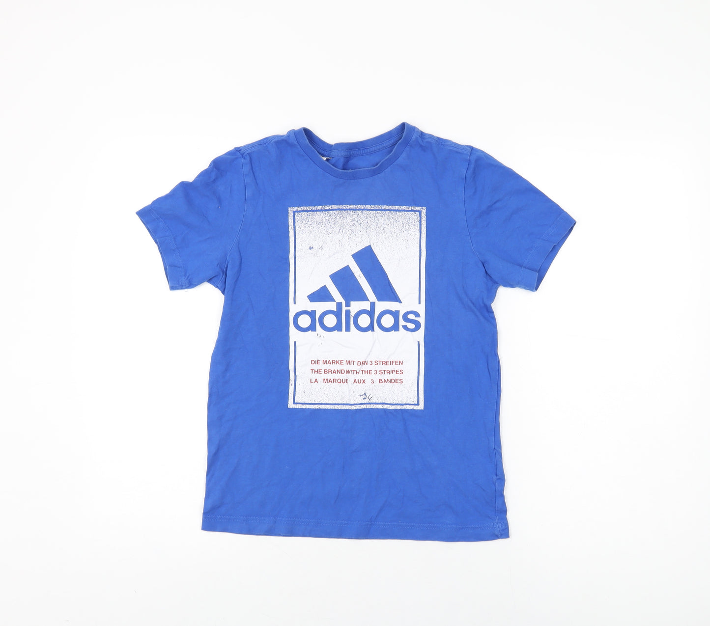 adidas Boys Blue Cotton Basic T-Shirt Size 11-12 Years Round Neck Pullover