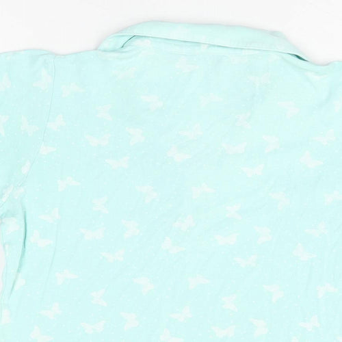 Isle Womens Blue Geometric Cotton Basic T-Shirt Size 10 Collared - Butterfly Print